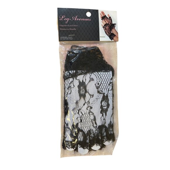 Leg Avenue Fingerless Lace Gloves Black 100% Polyester One Size Elegant Gothic - Picture 1 of 2